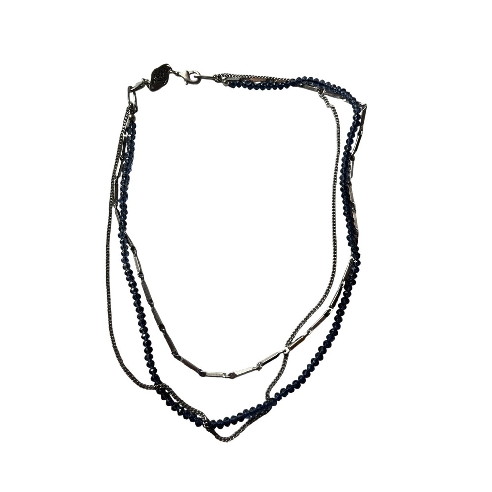 JK by Thirty-One Blue Beaded Layered Necklace Silver Tone‎ Multi Strand Chain
